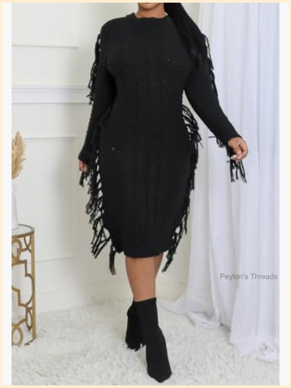 Turtleneck Side Tassel Cable Knit Maxi Sweater Dress Women's Casual Western - Picture 4 of 5